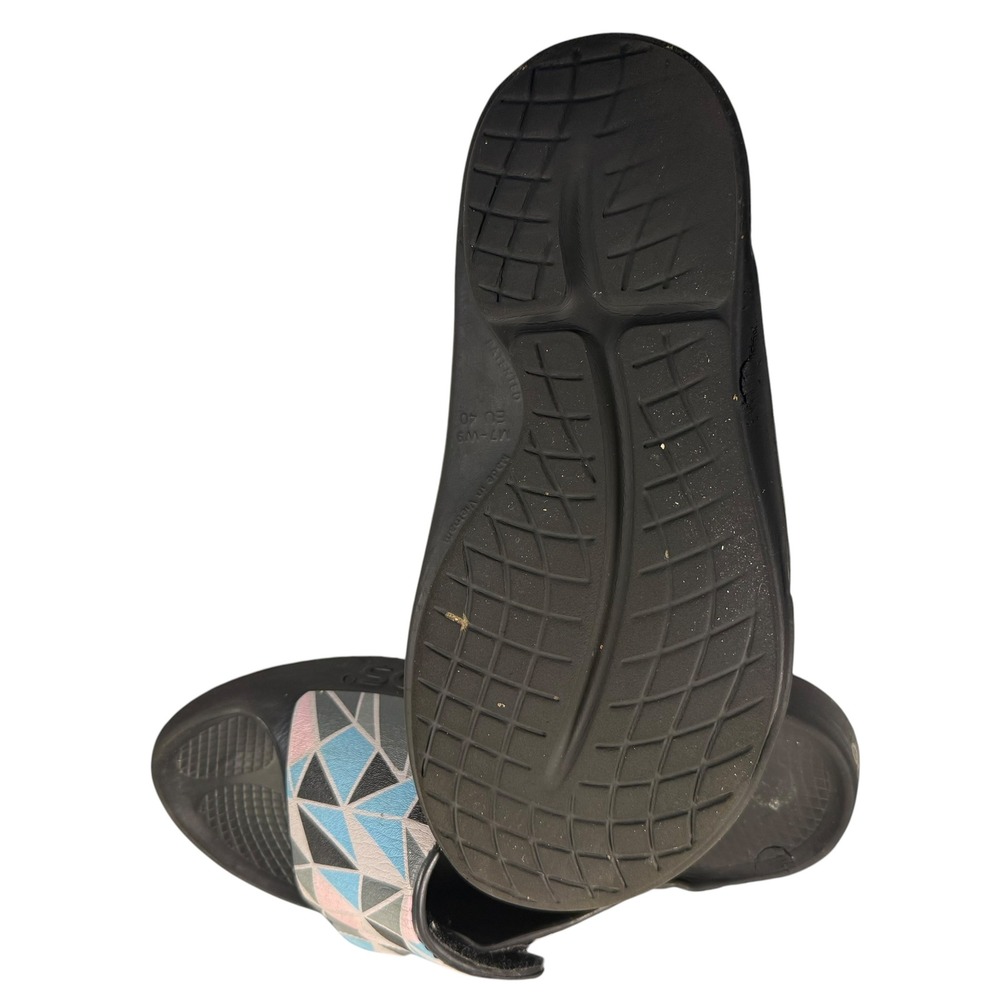 Oofos OOahh Sport Flex Recovery Slides Pink Blue Geometric Adjustable Sandals W9 - Picture 4 of 8